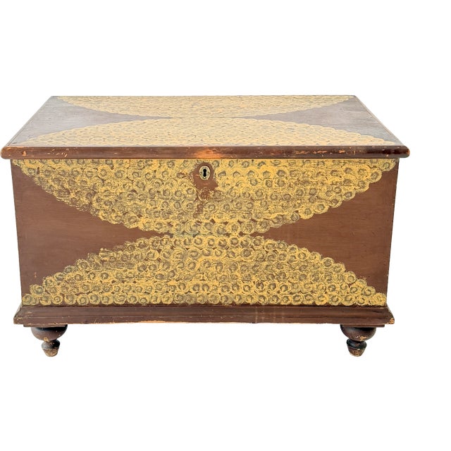 19th Century Folk Art Dome-Top Wallpaper Travel Chest, 1878 For Sale