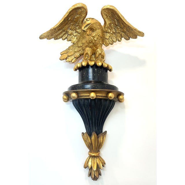 1980s 1980s Gilded Bald Eagle Sculpture Atop Matching Corbel For Sale - Image 5 of 18