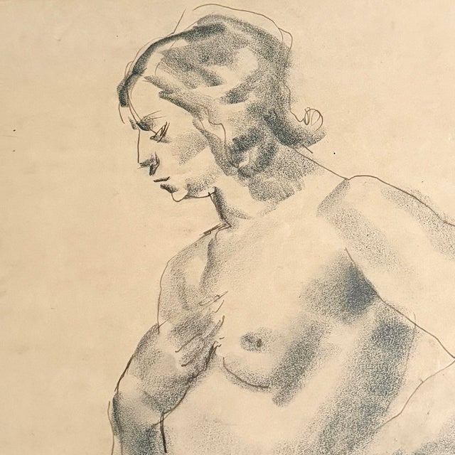 Pair of Framed Charcoal Figure Drawings For Sale - Image 10 of 14