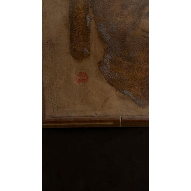 Vintage Framed Buddha Temple Stone Rubbing Art With Red Seal & Bamboo-Style Frame For Sale - Image 4 of 11