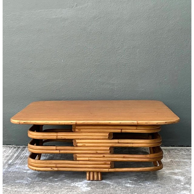 Paul Frankl Vintage Stacked Rattan Coffee Table After Paul Frankl For Sale - Image 4 of 12
