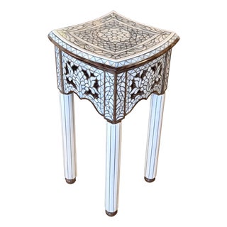 1990s Contemporary White Mother-of-Pearl Inlay Side Table For Sale