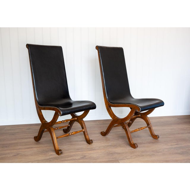 Spanish Dining Chairs in Oak and Leather by Pierre Lottier Valmazan, 1960s, Set of 2 For Sale - Image 18 of 18