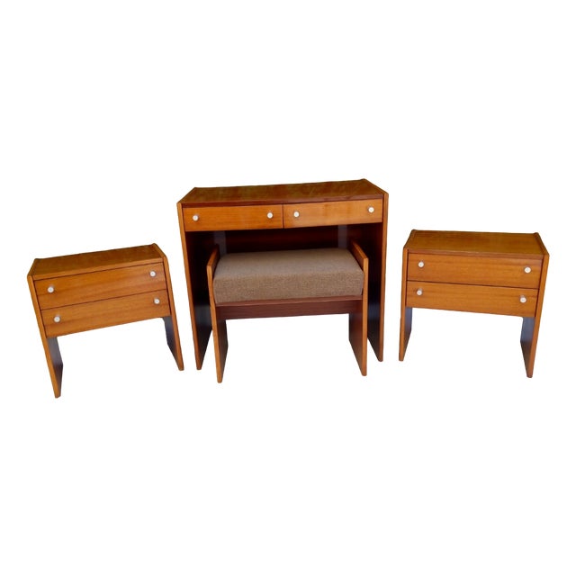 Bedside Tables, Stool and Dressing Table by Jindřich Halabala, 1970s, Set of 4 For Sale