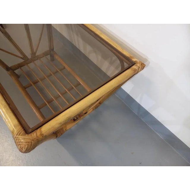 Vintage Smoked Glass and Rattan Coffee Table, 1970s For Sale - Image 6 of 11