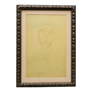 Vintage After Amedeo Modigliani Portrait Print of a Man, Framed