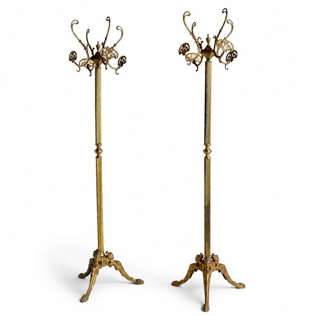 Vintage Italian Ornate Brass Free Standing Coat and Hat Racks, 1960s, Set of 2 For Sale - Image 14 of 14