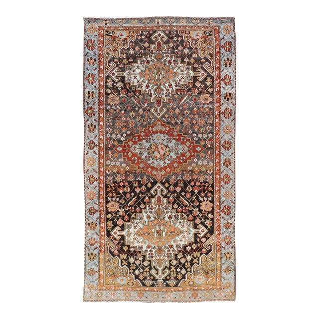 Antique Persian Tribal Design Bakhtiari Rug in Multi Colors by Keivan Woven Arts For Sale