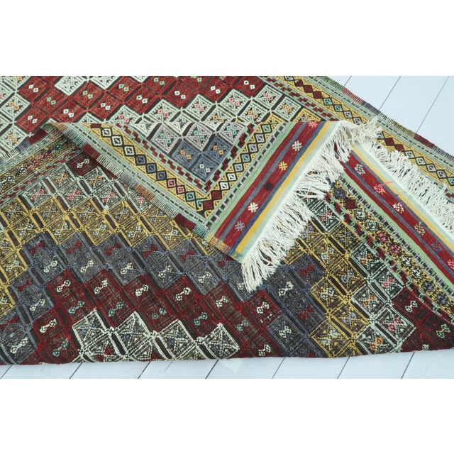 Vintage Oushak Nomad's Kilim Embroidered Rug For Sale - Image 4 of 13