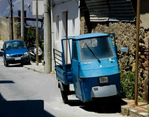 2019 “Blue Piaggio Ape” Contemporary Color Photography, Metal Digital by Maria Grazia Facciolà
