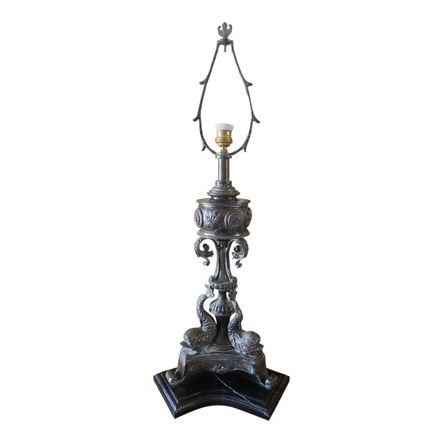 Grand Tour Style Patinated Bronze Lamp For Sale
