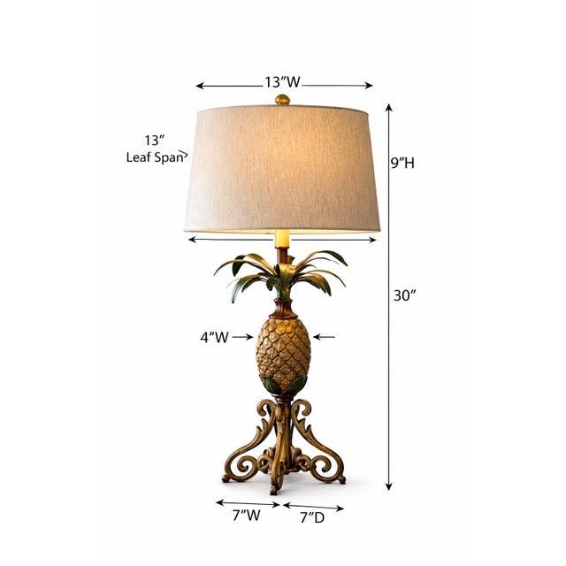 Late 20th Century Solid Metal Pineapple Table Lamp With Scroll Base and Original Gray Shade For Sale - Image 4 of 12