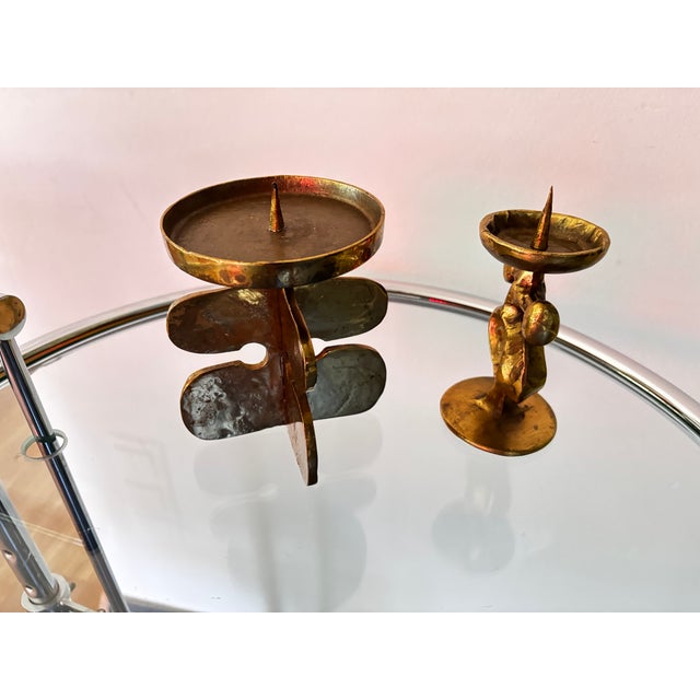 1960s Brutalist Bronze Candlesticks by Giuseppe Gallo, Italy, 1960, Set of 2 For Sale - Image 5 of 8