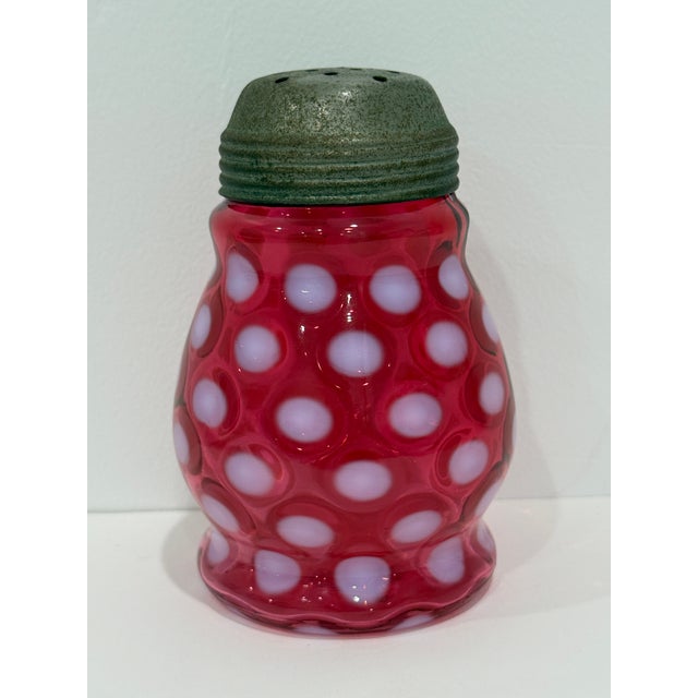 Fenton Cranberry Red Opalescent Coin Dot Sugar Shaker Muffineer With Lid For Sale In Los Angeles - Image 6 of 9