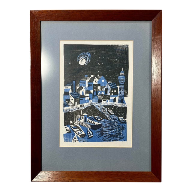 Vintage Original Color Woodcut Print 