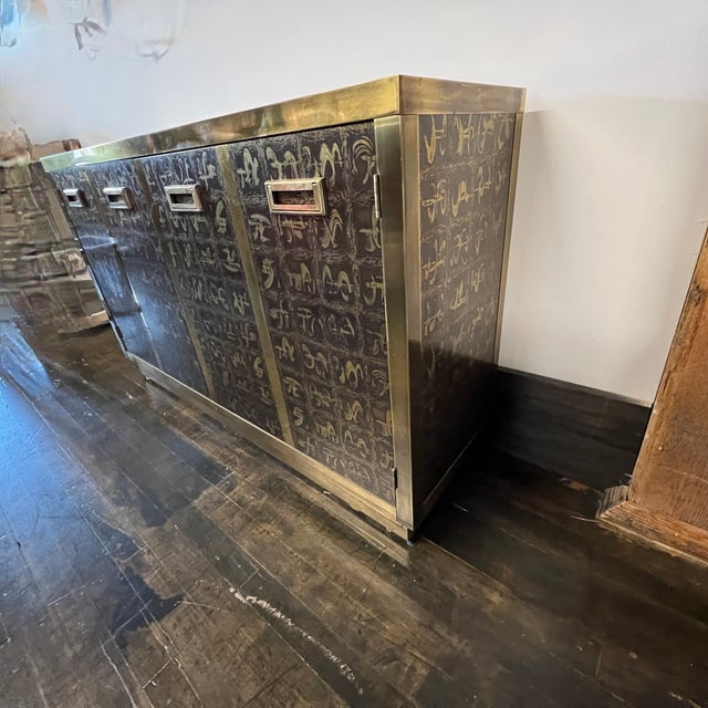 Mid-Century Modern 1970s Etched Brass Cabinet by Bernhard Rhone for Mastercraft For Sale - Image 3 of 11