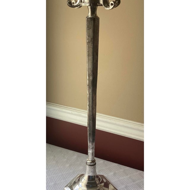 Vintage Church Altar Holy Water Font & Candelabra, 33 3/4”t., Silver Plate, 11 Lb For Sale - Image 10 of 12