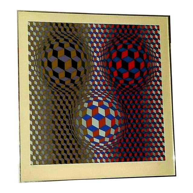 1980 "Nebulous" Op Art Abstract Silkscreen by Victor Vasarely, Framed For Sale