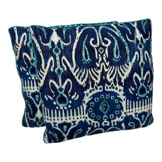 Duralee Cerva in Navy Pillows - Pair For Sale