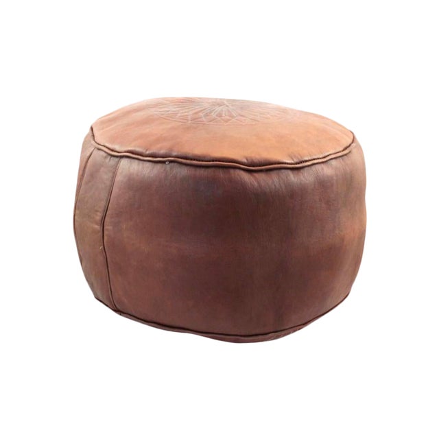Moroccan Brown Leather Pouf Ottoman Chairish