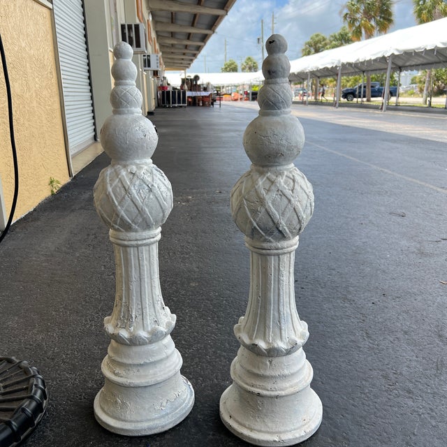 Vintage concrete pair of decorative garden statues. Measures almost 30” tall. Has some white paint chipping underneath...