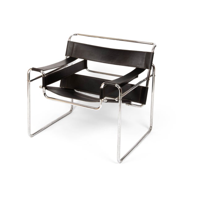 Tubular Chrome and Black Leather Wassily Chair / B3 Chair designed by Marcel Breuer - later version likely 1980s....