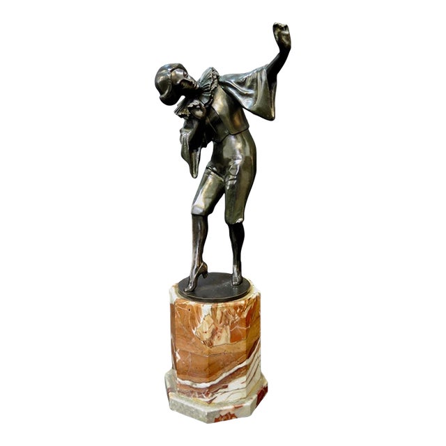 Vintage Art Deco Period Bronze & Marble Sculpture For Sale