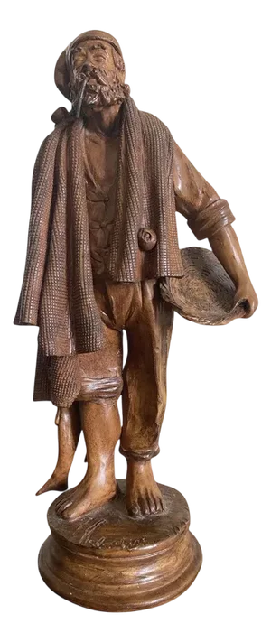 Late 20th Century Carved Wooden Fisherman Sculpture, Italy