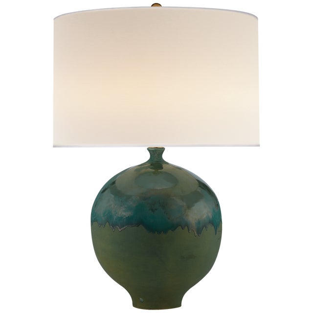 AERIN for Visual Comfort Signature Gaios Table Lamp in Volcanic Verdi with Linen Shade For Sale
