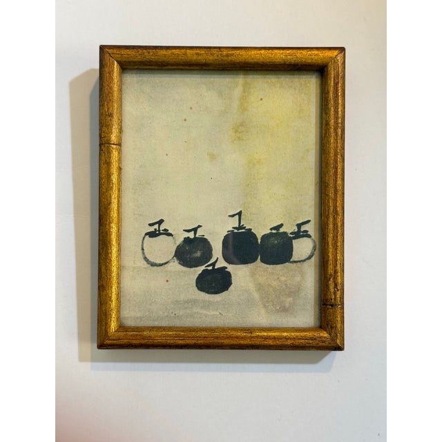 Contemporary Vintage Lithograph Print of "Six Persimmons" by Muqi Fachan in Vintage Gilt Frame 4”x5” For Sale - Image 3 of 5
