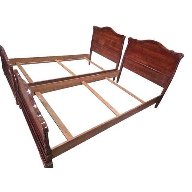 Vintage Pair of Mahogany French Provincial Twin Beds With Original Side Rails For Sale - Image 4 of 7