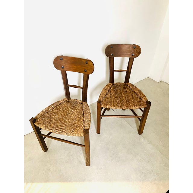 1950s Vintage Brutalist Chairs in Wood and Straw, 1950s-1970s, Set of 2 For Sale - Image 5 of 11