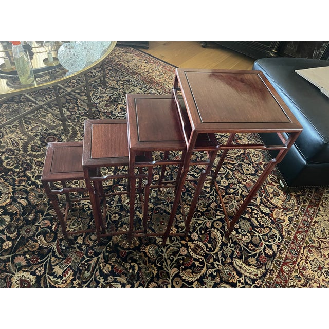 Wood 1980s Chinese Rosewood Ming Style - Set of 4 Nesting Tables For Sale - Image 7 of 7