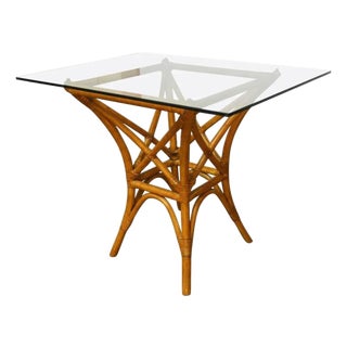 Mid 20th Century McGuire Style Square Rattan Table With Glass Top. For Sale