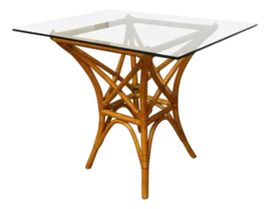 Mid 20th Century McGuire Style Square Rattan Table With Glass Top.