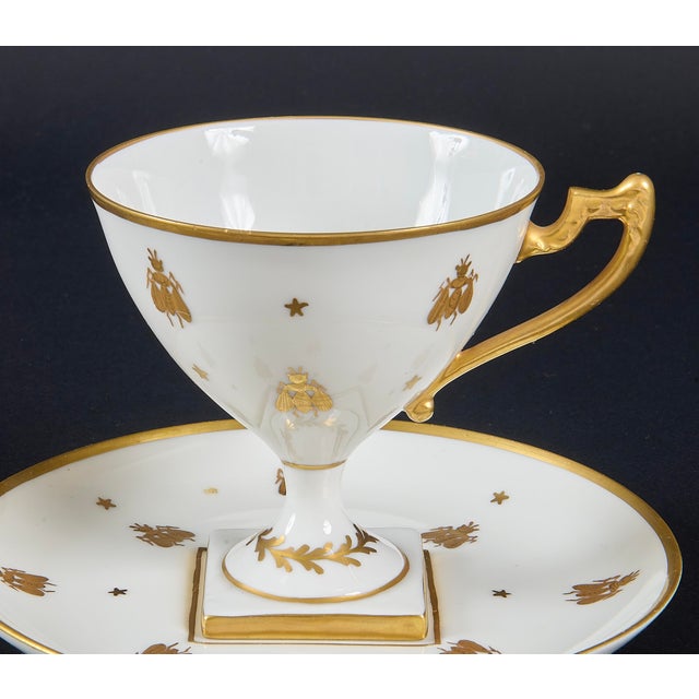 Gold Empire Gilded Porcelain Cups and Plates from Camille Le Tallec, 1940s, Set of 8 For Sale - Image 8 of 9