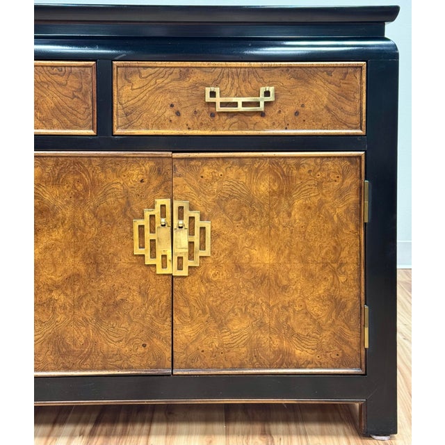 Century Furniture Vintage Century Furniture Black and Burl Wood Chin Hua Credenza For Sale - Image 4 of 14