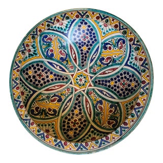 Authentic Mid-Century Moroccan Handmade Ceramic Decorative Bowl in Mosaic Pattern For Sale