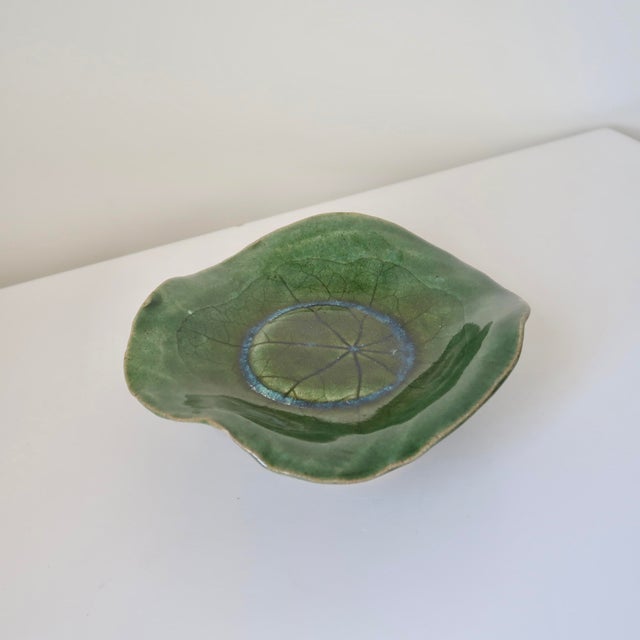 Handmade Ethereal Botanical Studio Pottery Pedestal Compote Catchall Bowl With Leaf Motif For Sale - Image 10 of 14