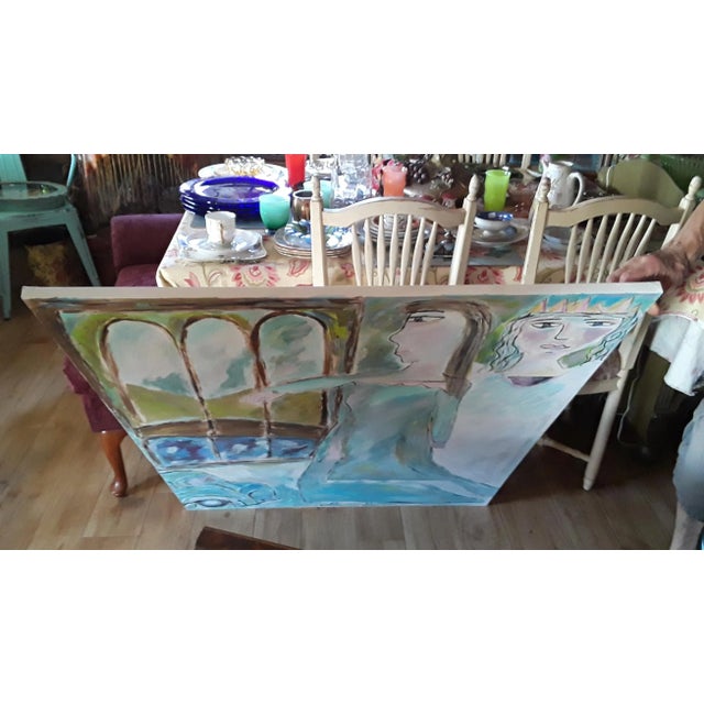 Textile "The Guardian Angel" Contemporary Abstract Figurative Mixed-Media Painting For Sale - Image 7 of 11