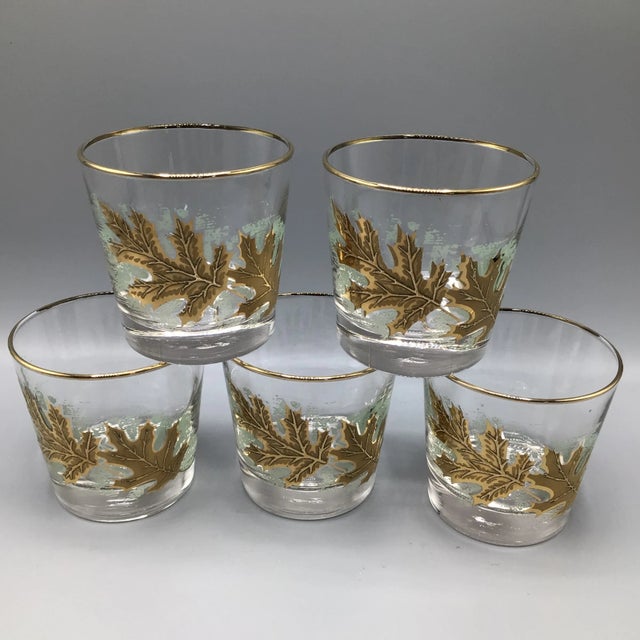 Libbey Gold Oak Leaf/Gold Rim Low Ball Glasses Whiskey Glasses-Set of 5 For Sale - Image 13 of 13