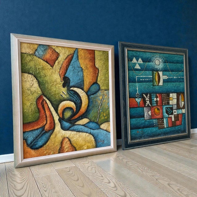 B. Long, Abstract Artworks, 1960s, Canvas Paintings, Set of 2 For Sale - Image 3 of 18