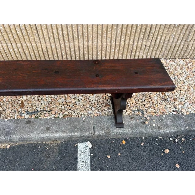 Pair of Large Mid 20th Century Farmhouse Rustic Trestle Base Pine Benches For Sale In Washington DC - Image 6 of 17