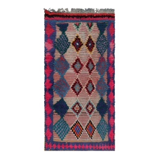 1950s Azilal Moroccan Rug With Pink and Blue Patterns by Rug & Kilim For Sale