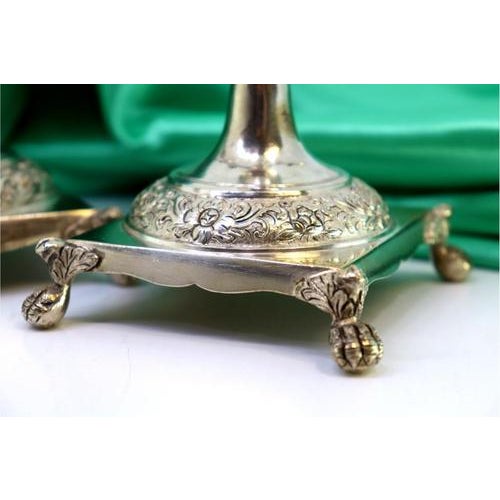 Metal Silver Candlesticks with Turned Stems, Set of 2 For Sale - Image 7 of 8