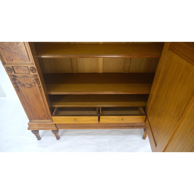 Mint Condition Mint Fine French Carved Burl Satin Wood Beveled Mirror Door Armoire Wardrobe.