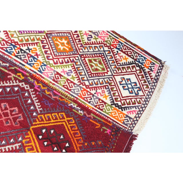 Vintage Fine-Work Cicim Kilim With Diamond Motifs – Handwoven Anatolian Tribal Textile - 4' X 4' 7'' For Sale - Image 4 of 11