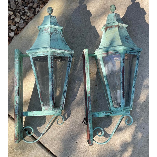 Pair of Large Solid Copper Architectural Wall Lantern For Sale - Image 12 of 12