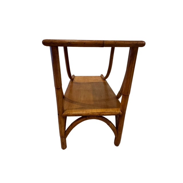 Tan Vintage Heywood-Wakefield Style Rattan & Bamboo Two-Tier Side Table, C. 1960s For Sale - Image 8 of 9