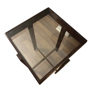 1930s Art Deco Walnut Side Table With Glass Top For Sale